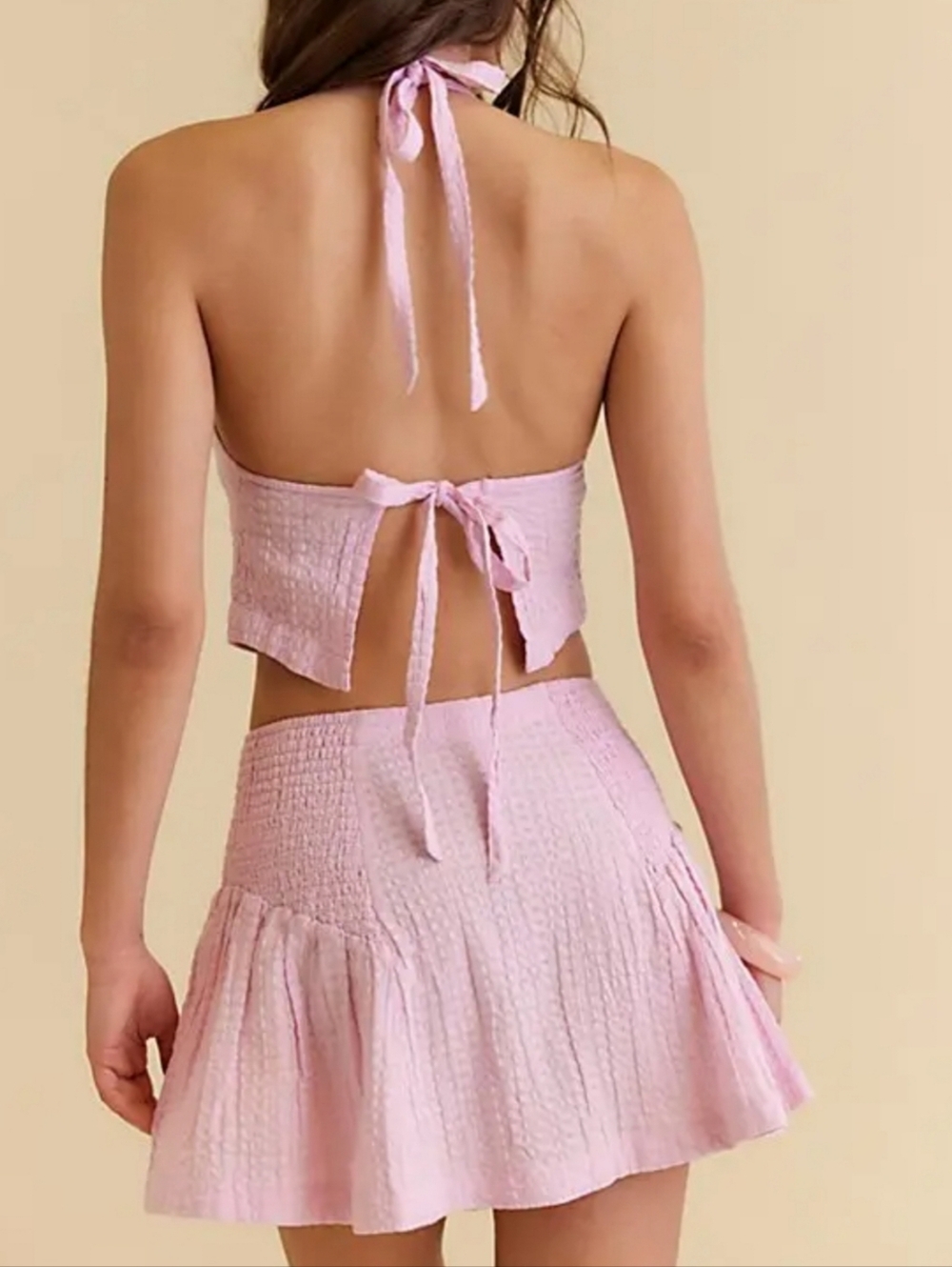 Free People Drew Pucker Check Skirt Set Pink Tulle - Picture 2 of 12